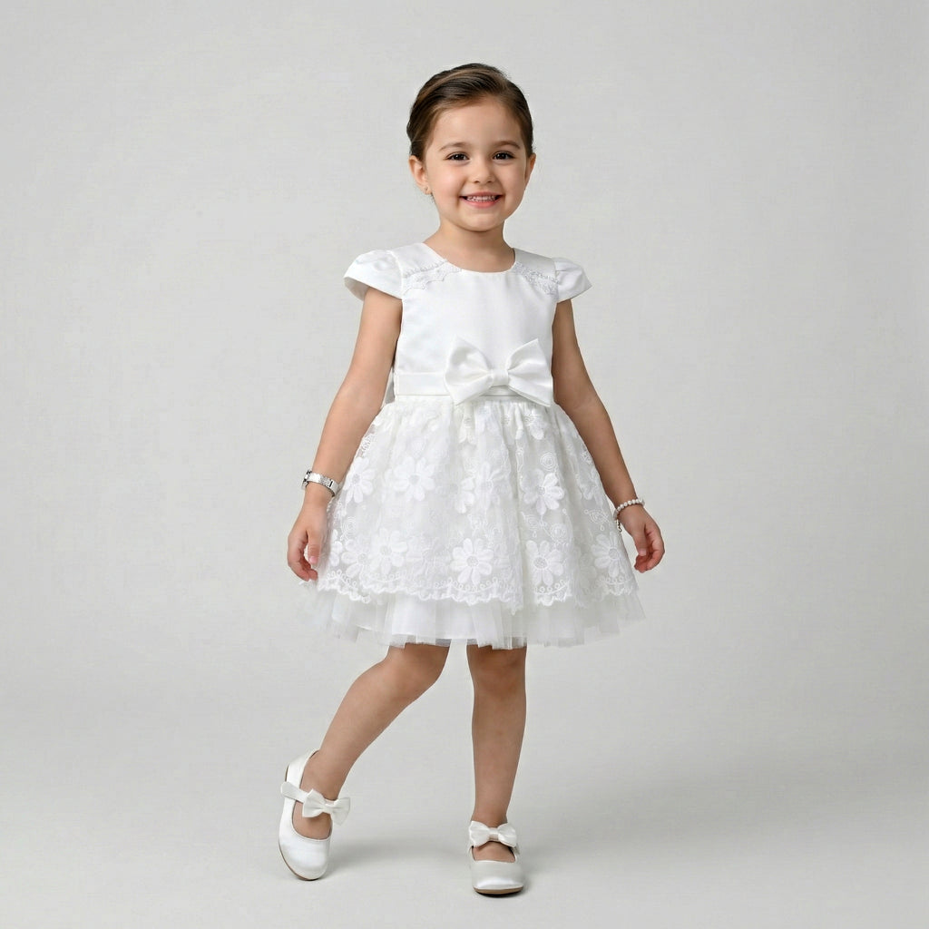 Girls' Classic Embossed Party Coat with Flared Bell Sleeves