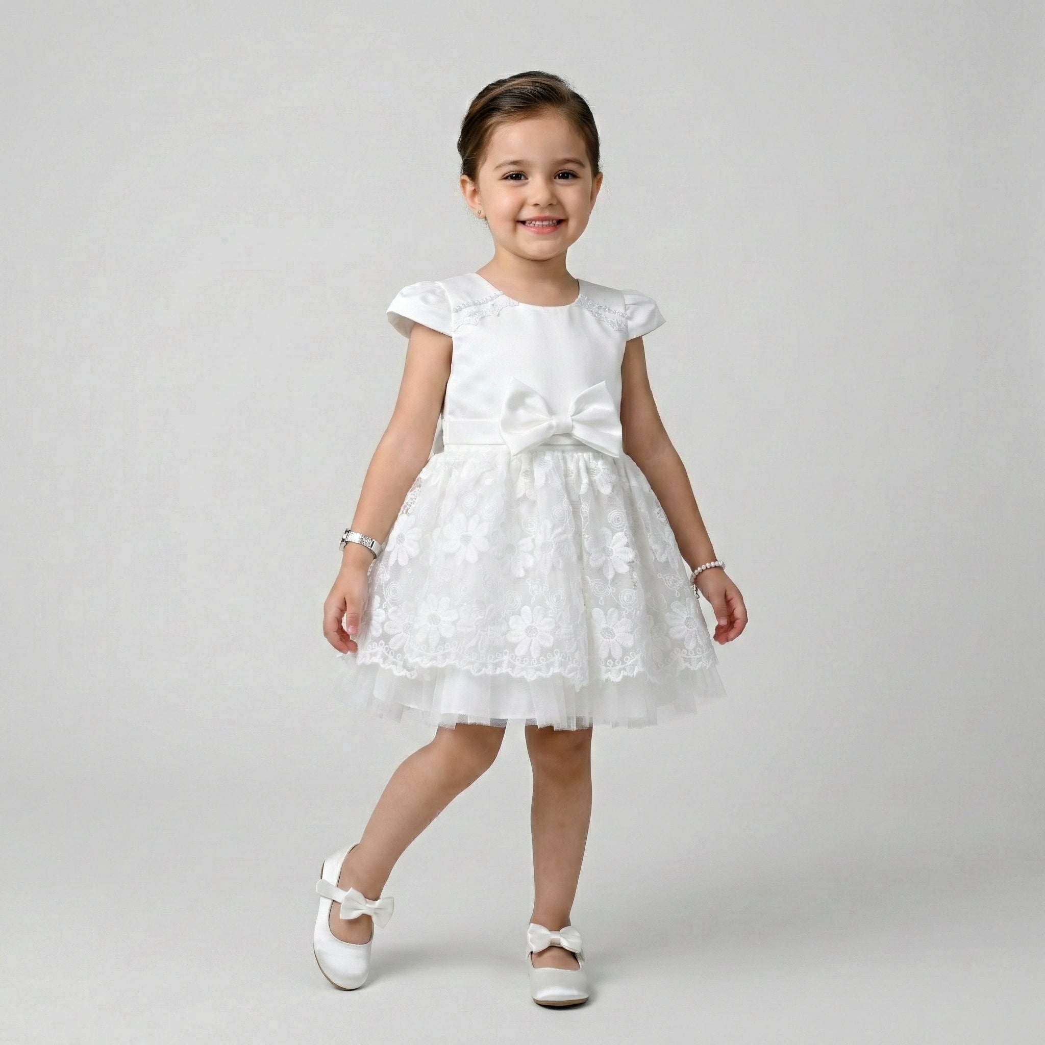 Girls' Classic Embossed Party Coat with Flared Bell Sleeves