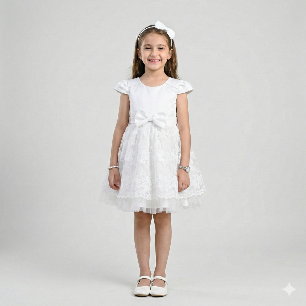 Girls' Boutique Textured Gala Coat with Artisanal Floral Pin