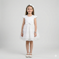 Girls' Boutique Textured Gala Coat with Artisanal Floral Pin