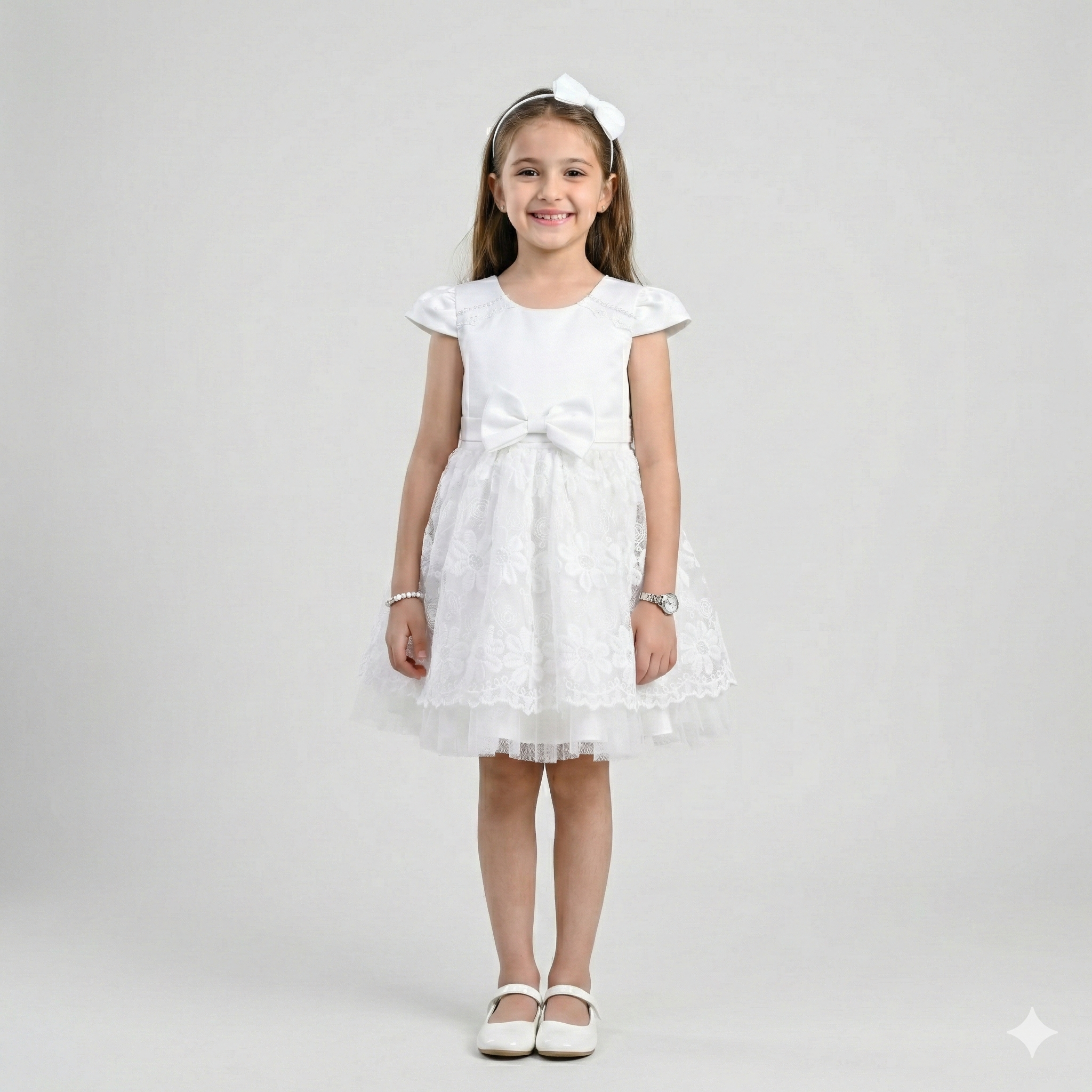 Girls' Boutique Textured Gala Coat with Artisanal Floral Pin