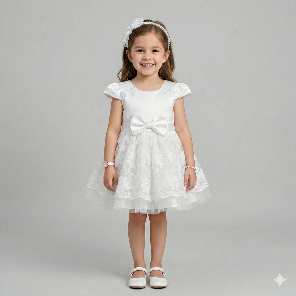 Girls' Elegant Structured Occasion Coat with Floral Detail