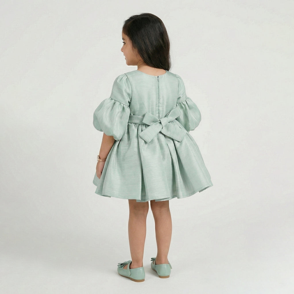 Girls' Classic Lace & Tulle Occasion Dress with Satin Bow