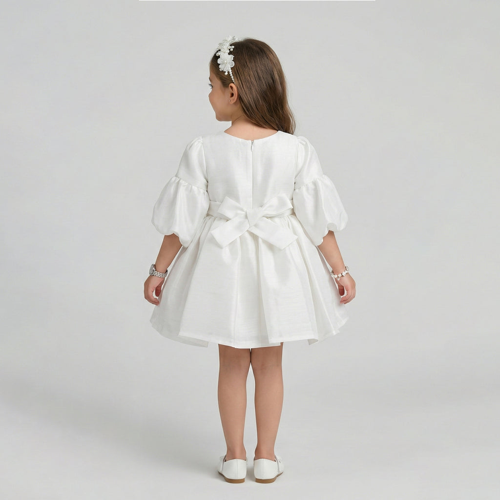 Girls' Elegant Lace-Overlay Gala Dress with Flutter Sleeves