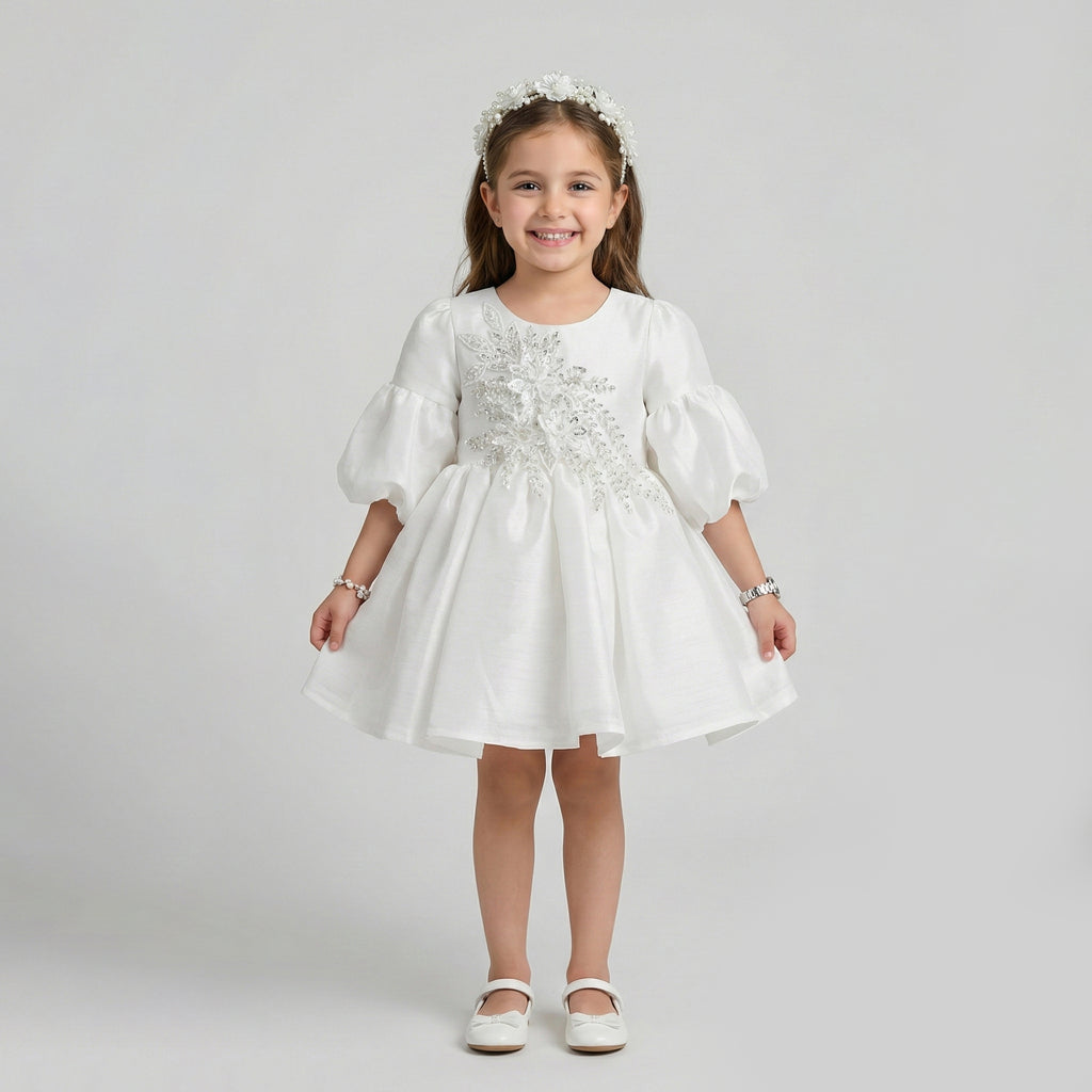 Girls' Elegant Lace-Overlay Gala Dress with Flutter Sleeves