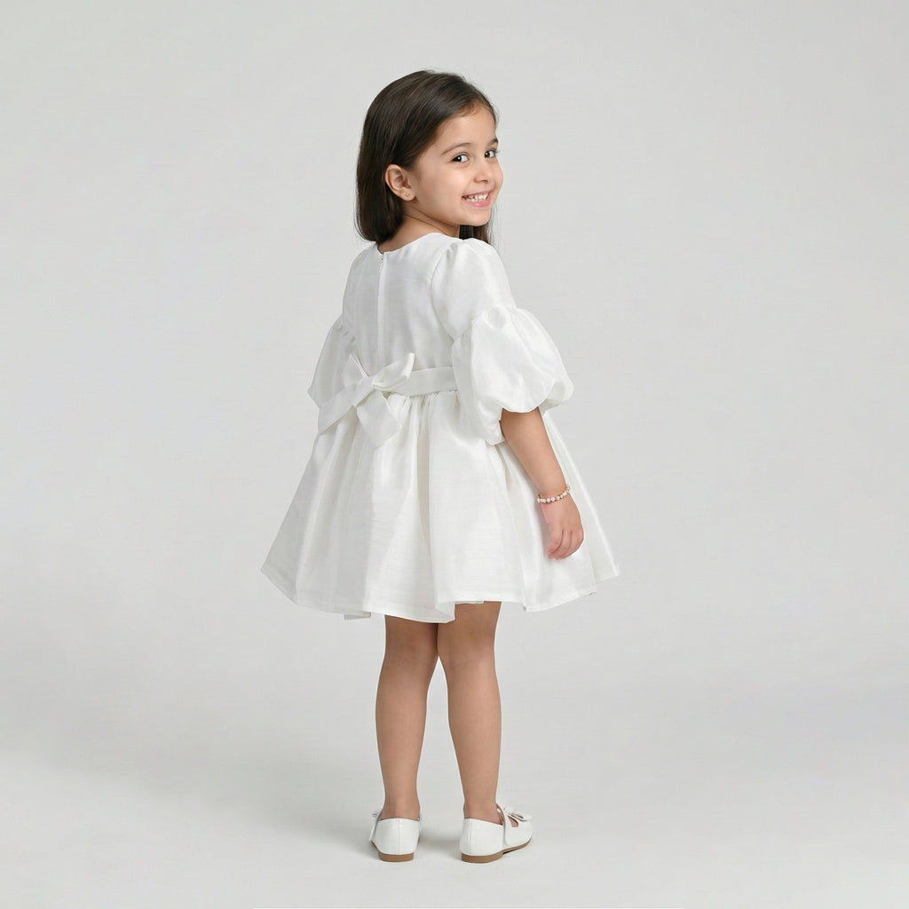 Girls' Classic Lace & Tulle Occasion Dress with Satin Bow