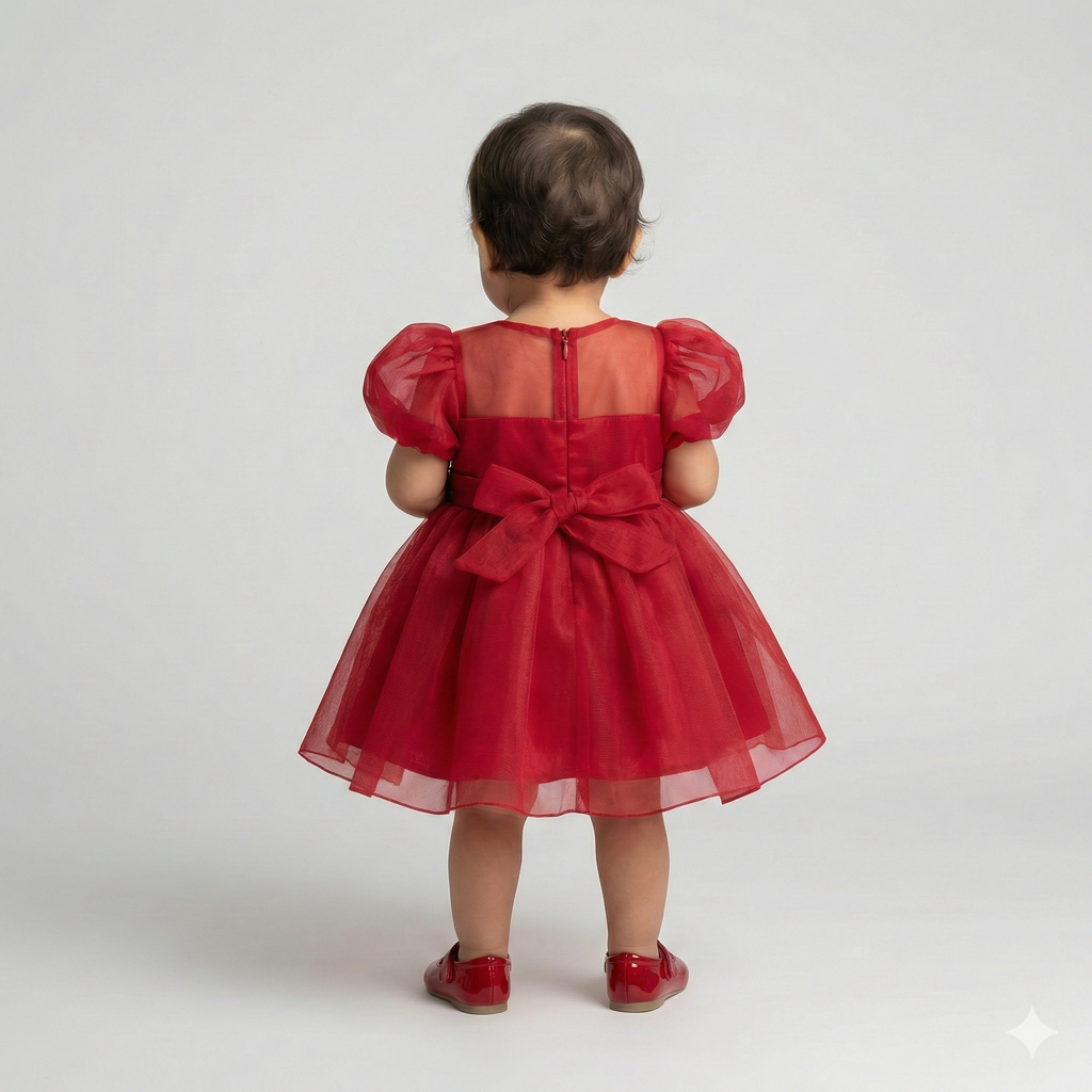 Girls' Ruby Shimmer Organza Holiday Party Dress