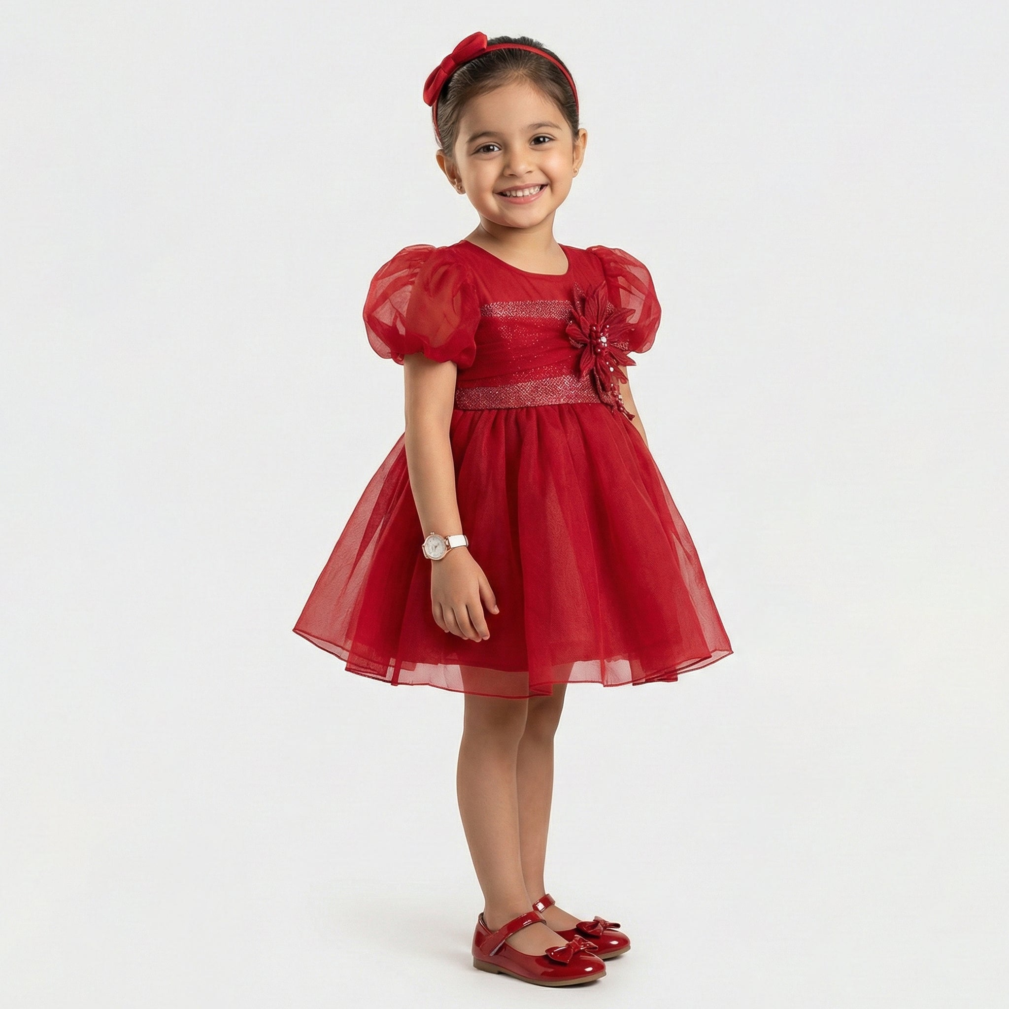 Girls' Ruby Shimmer Organza Holiday Party Dress