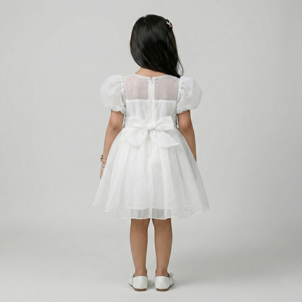 Girls’ Floral Detail Puff-Sleeve Party Dress