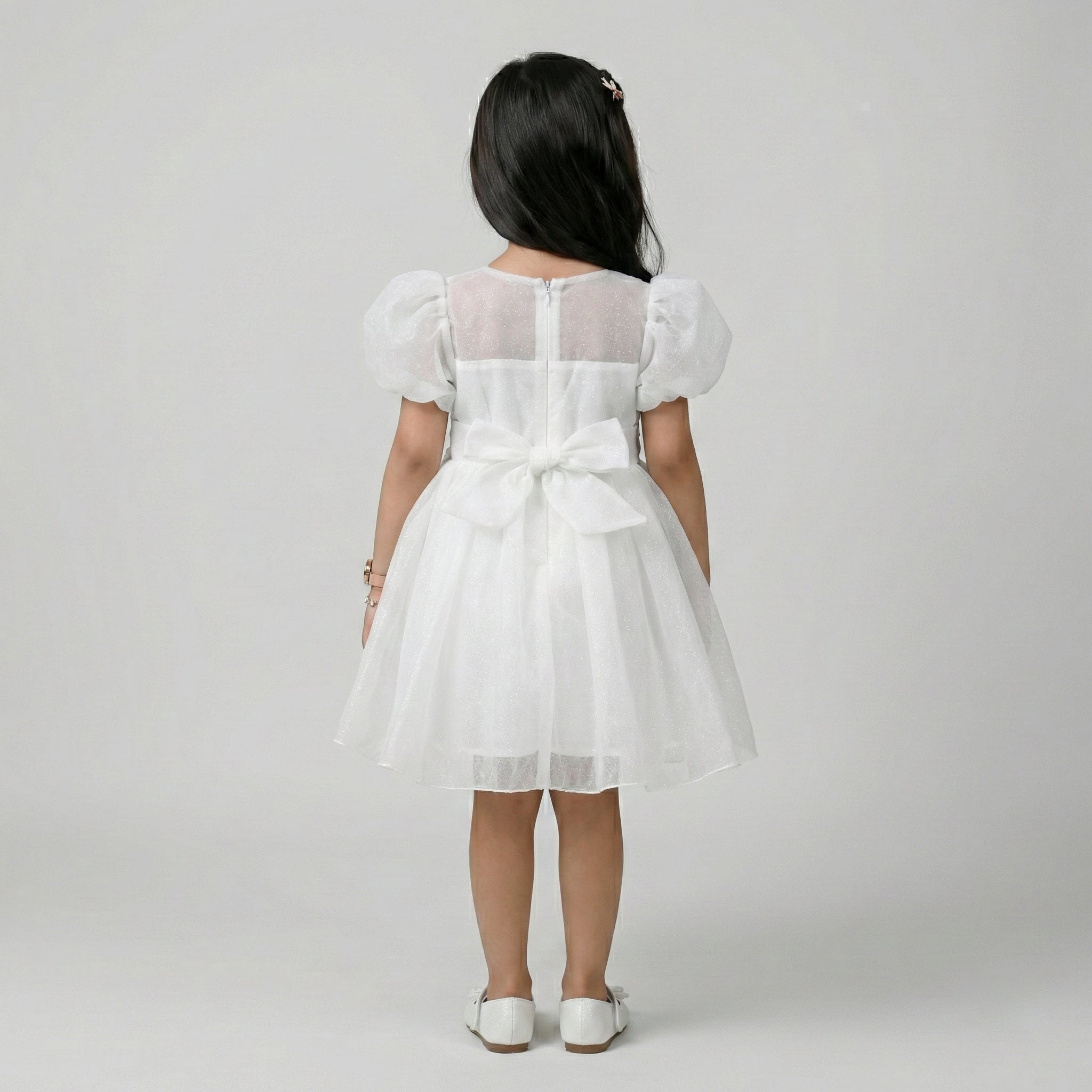 Girls’ Floral Detail Puff-Sleeve Party Dress