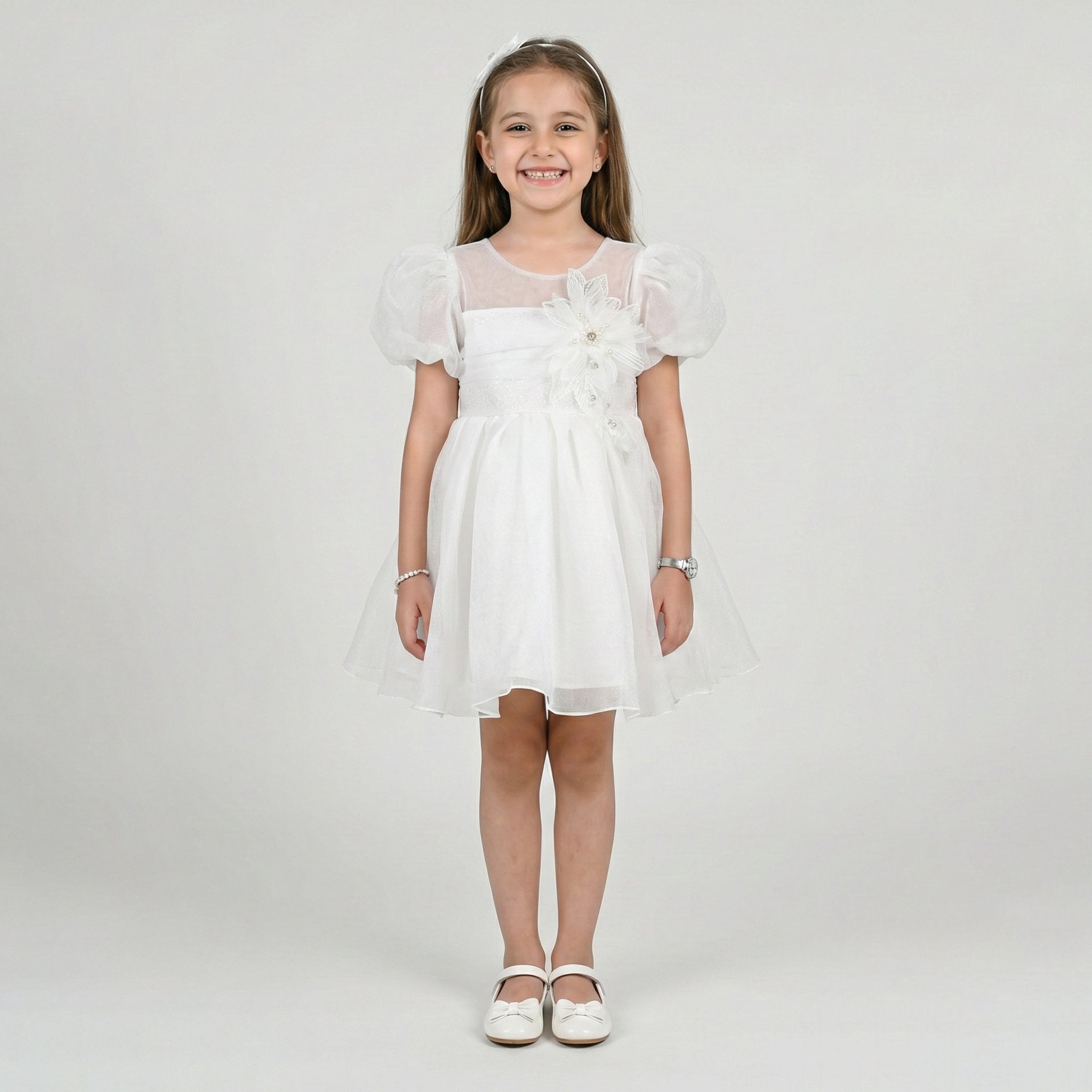 Girls’ Elegant Floral Applique Occasion Dress