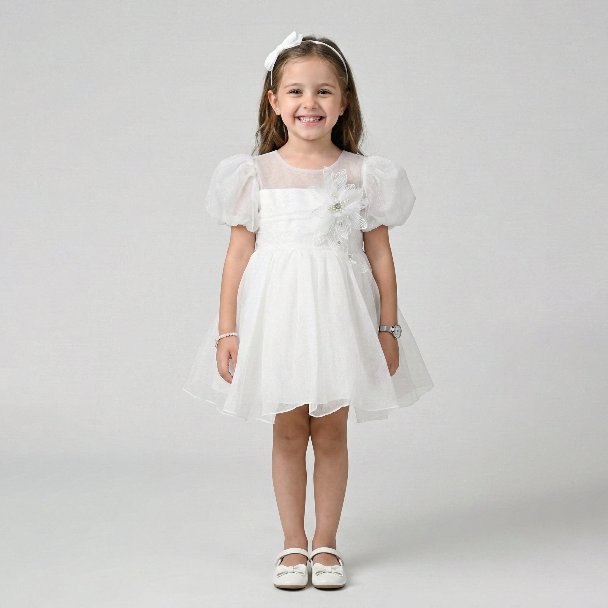 Girls’ Classic Floral Tulle Occasion Dress