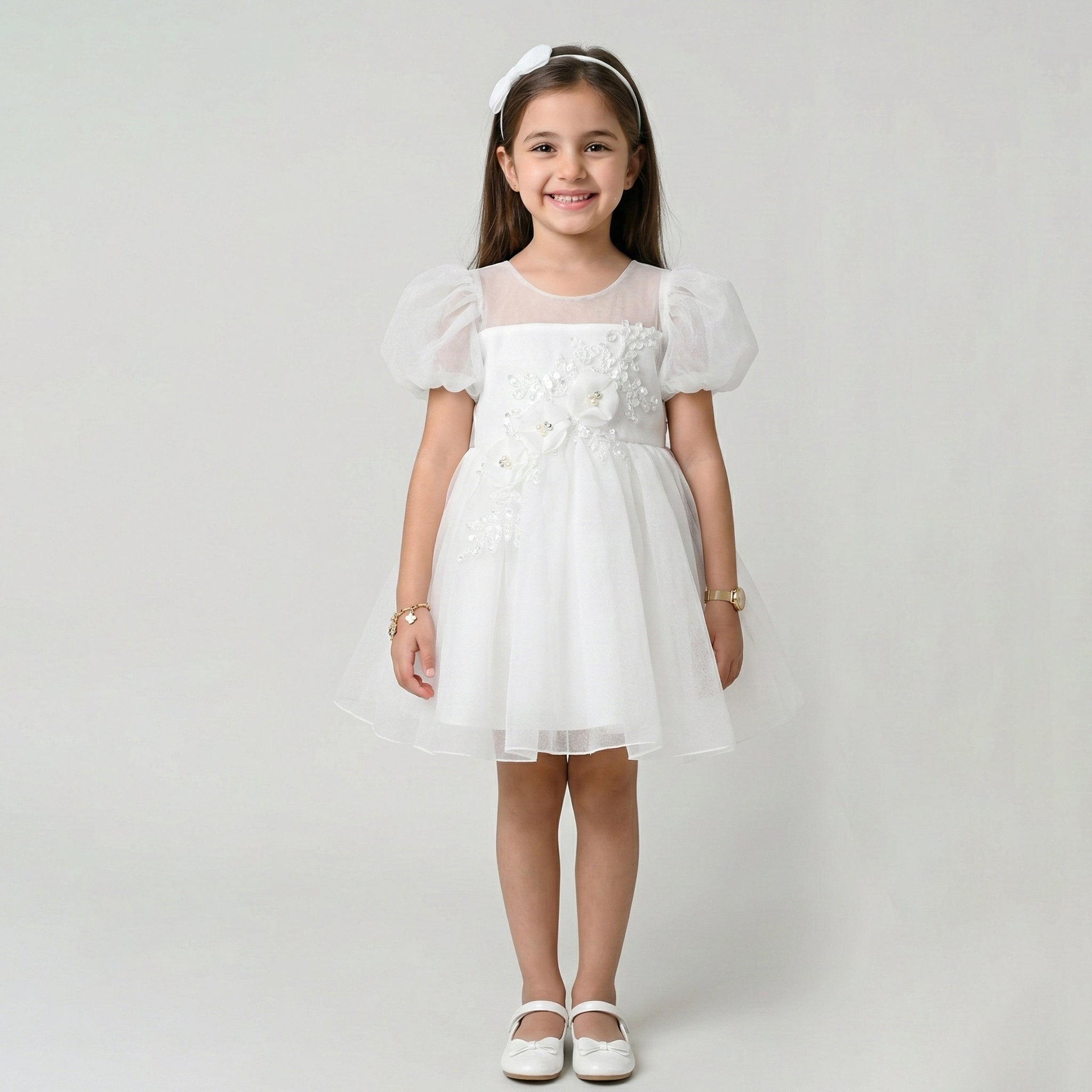 Elegant Floral Tulle Party Dress for Girls