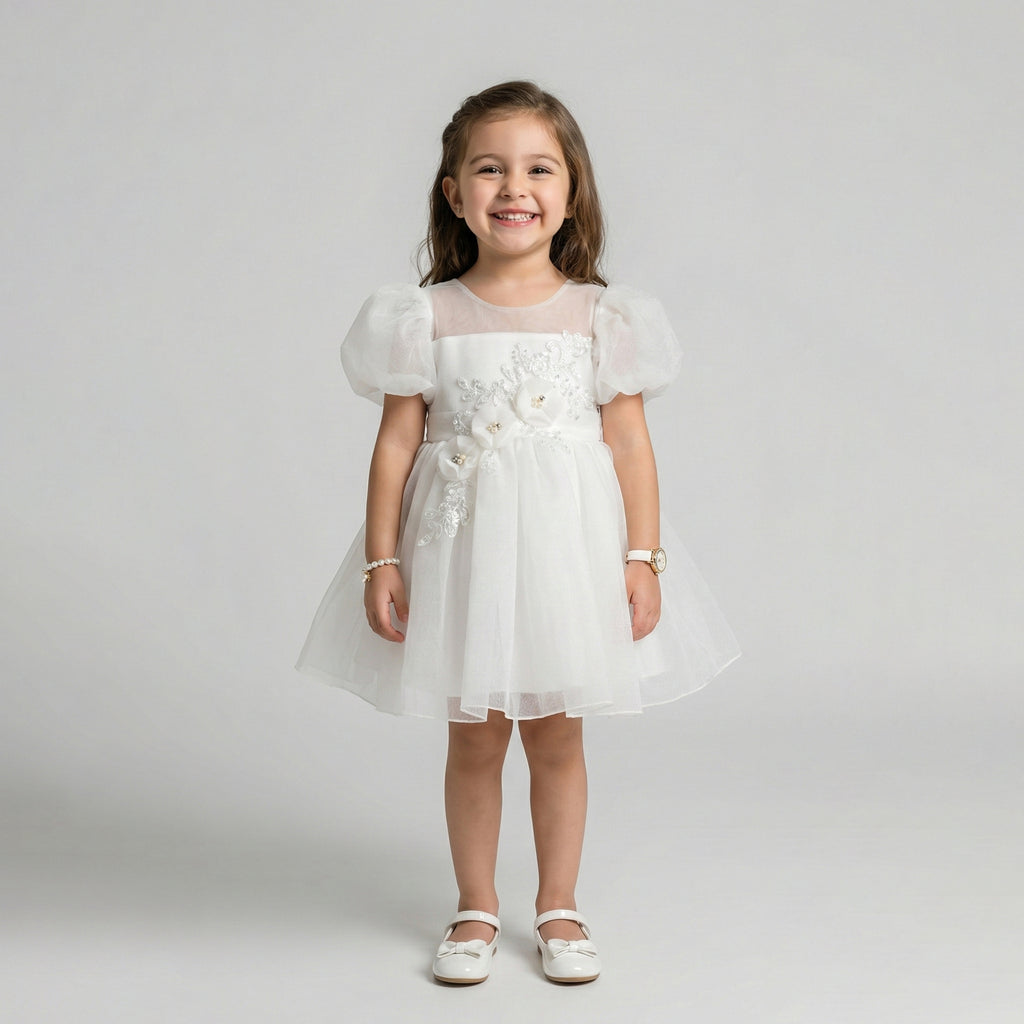Girls’ Floral Applique Tulle Occasion Dress