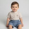 Infant Striped Mandarin Collar Shirt & Chambray Shorts Set